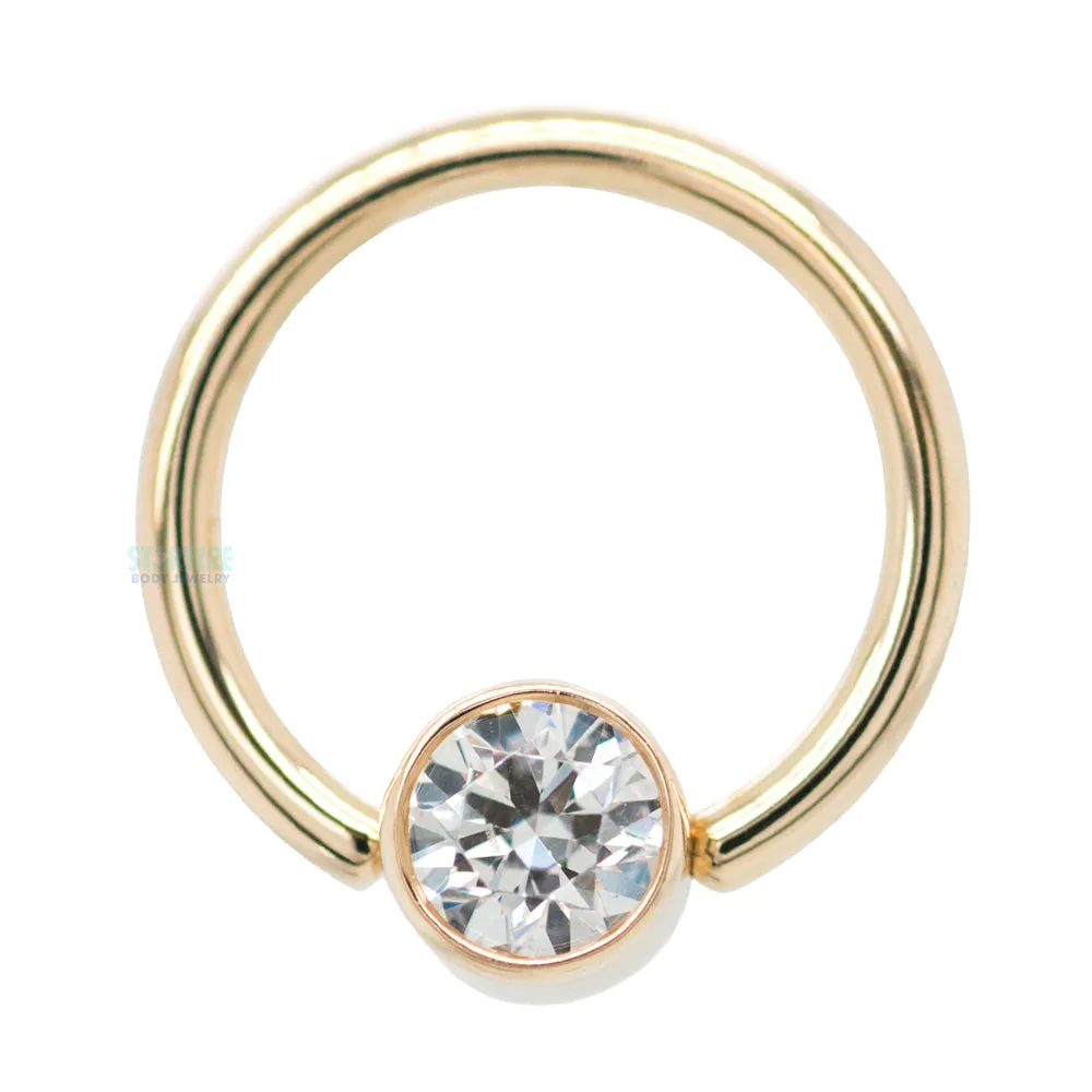 Captive Bead Ring (CBR) in Gold with Bezel-set White CZ Captive Bead