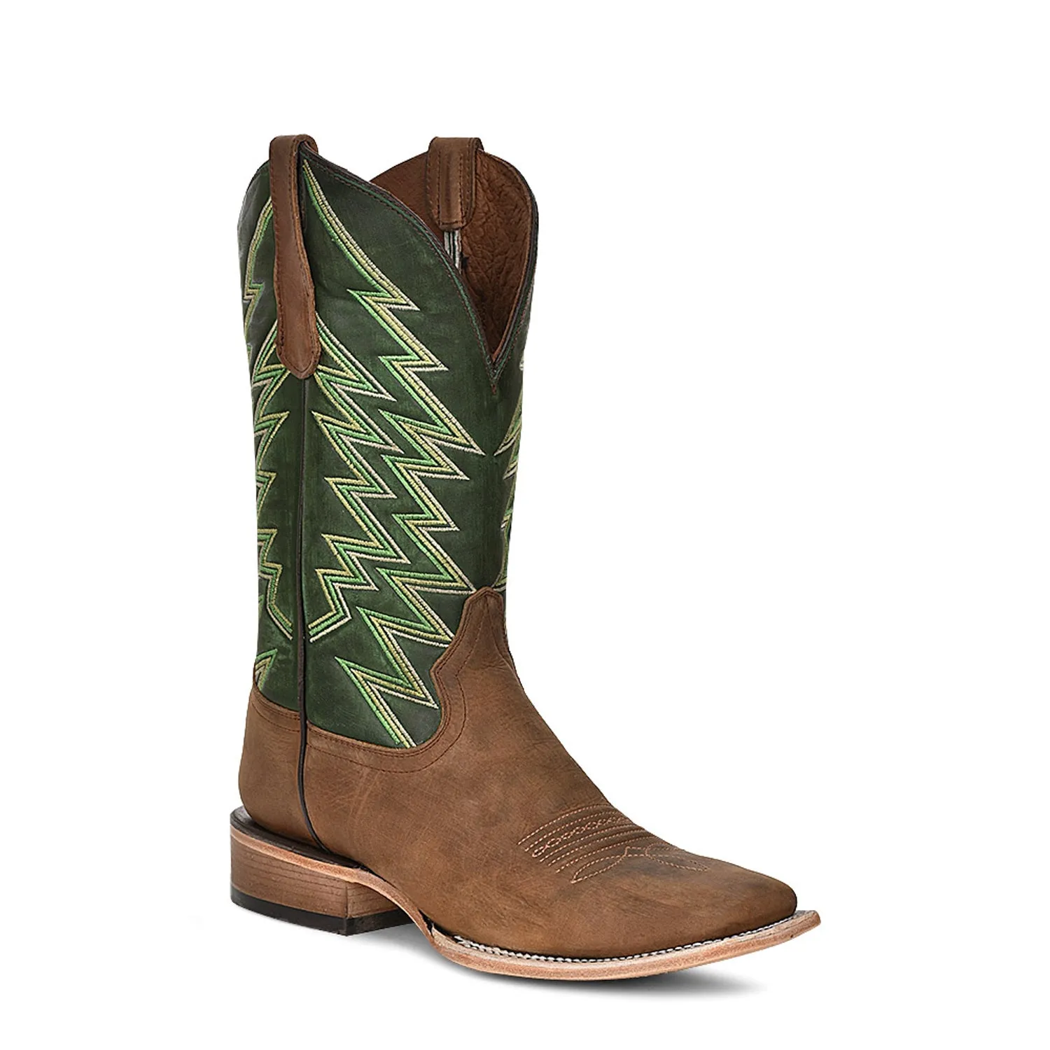 Circle G Mens L5978 Green/Cinnamon Leather Chevron Western Cowboy Boots