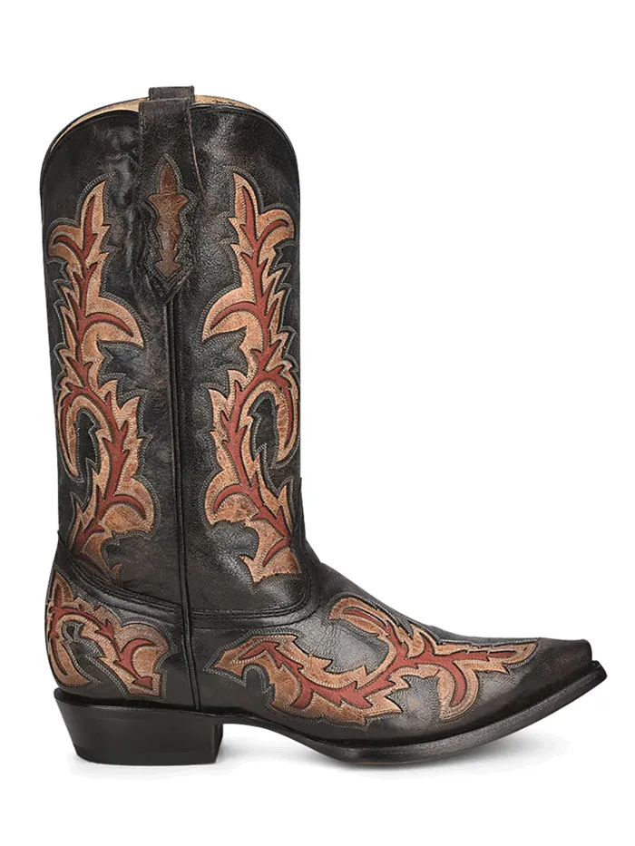 Corral C3883 Mens Inlay And Embroidery Cowboy Boots Black And Red