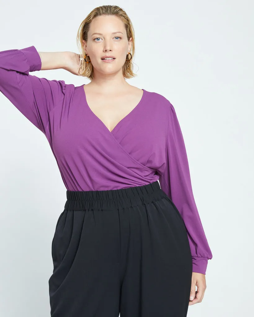 Crepe Jersey Gathered V-Neck Blouse - Compote