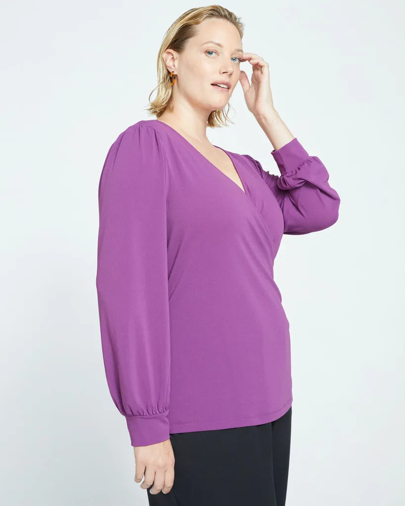 Crepe Jersey Gathered V-Neck Blouse - Compote