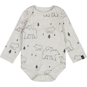 Deux par Deux All-Over Bears Print Organic Cotton Onesie, Gray Mix