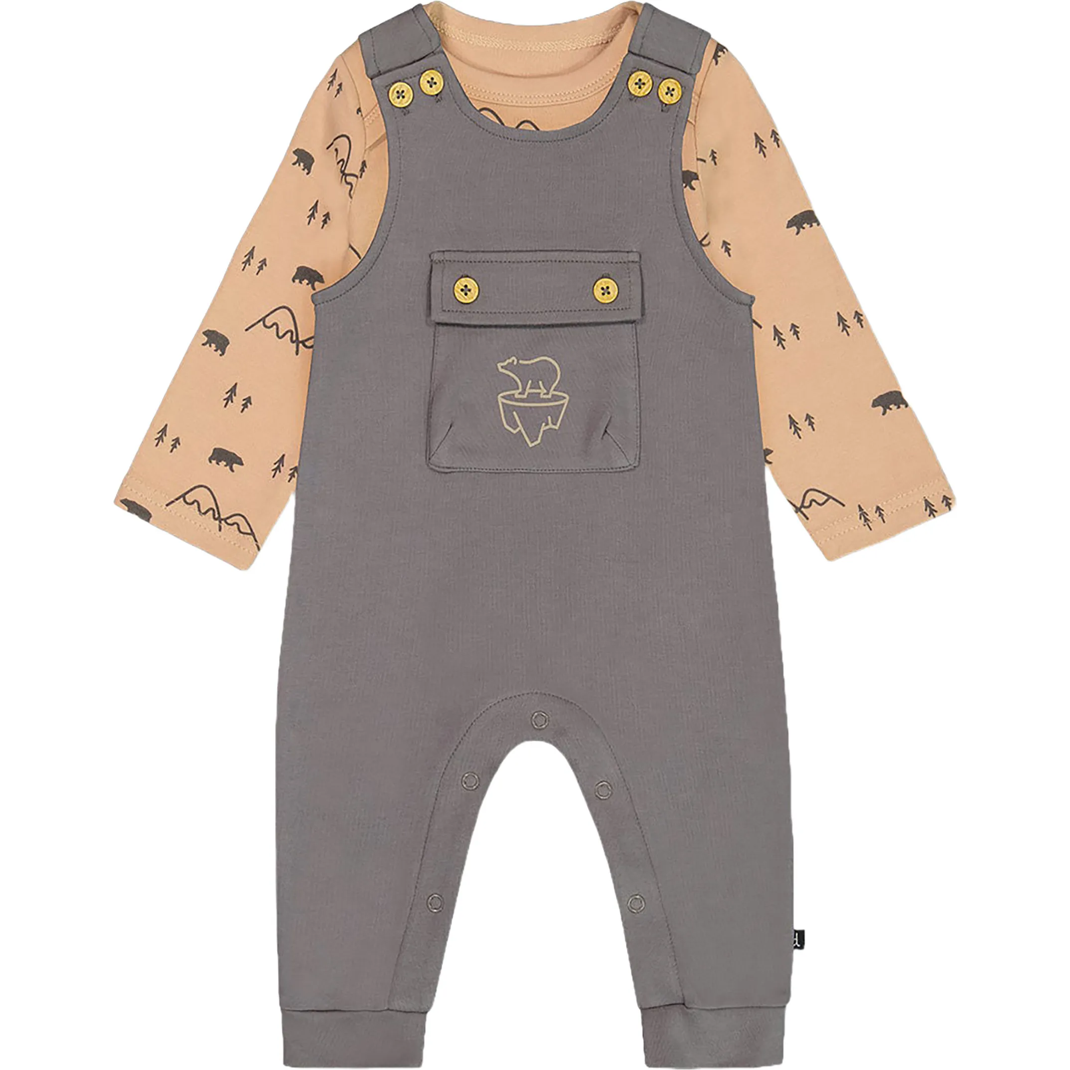 Deux par Deux Organic Cotton Mountains Print Onesie & Overall Set, Dark Gray