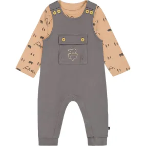 Deux par Deux Organic Cotton Mountains Print Onesie & Overall Set, Dark Gray