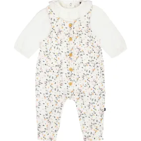 Deux par Deux Organic Cotton Onesie & Flowers Print Overall Set, Cream