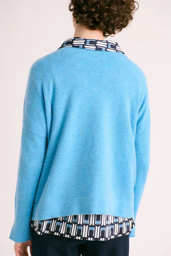 Devernois ALOLITE BLUE V-NECK CASHMERE SWEATER