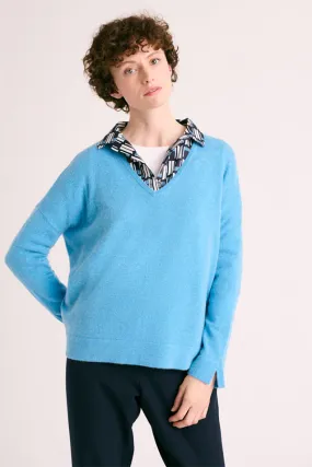 Devernois ALOLITE BLUE V-NECK CASHMERE SWEATER