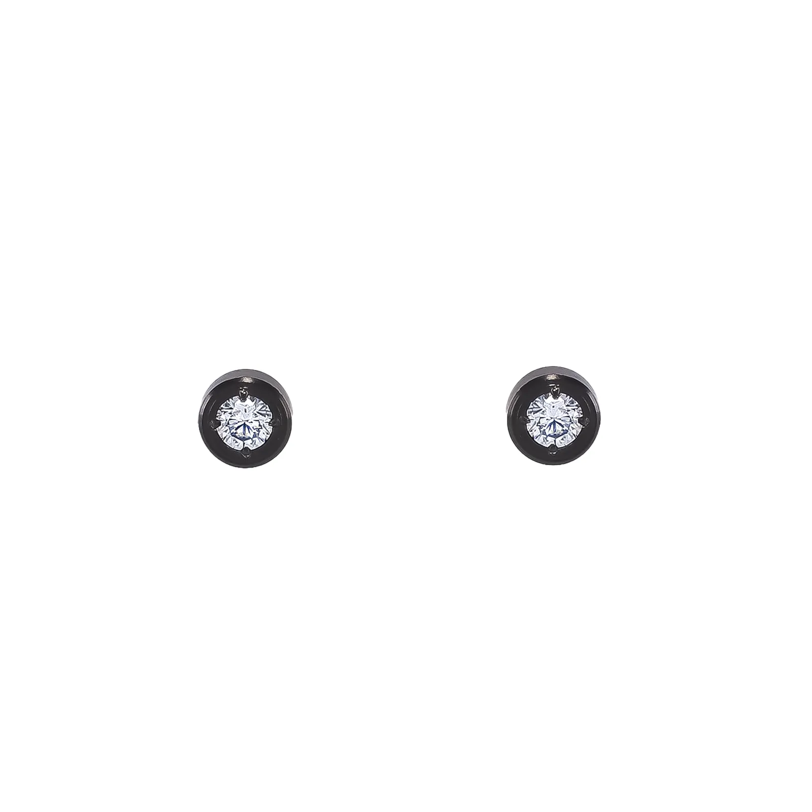 ER002B B.Tiff Pave Black Anodized Stainless Steel Solitaire Stud Earrings