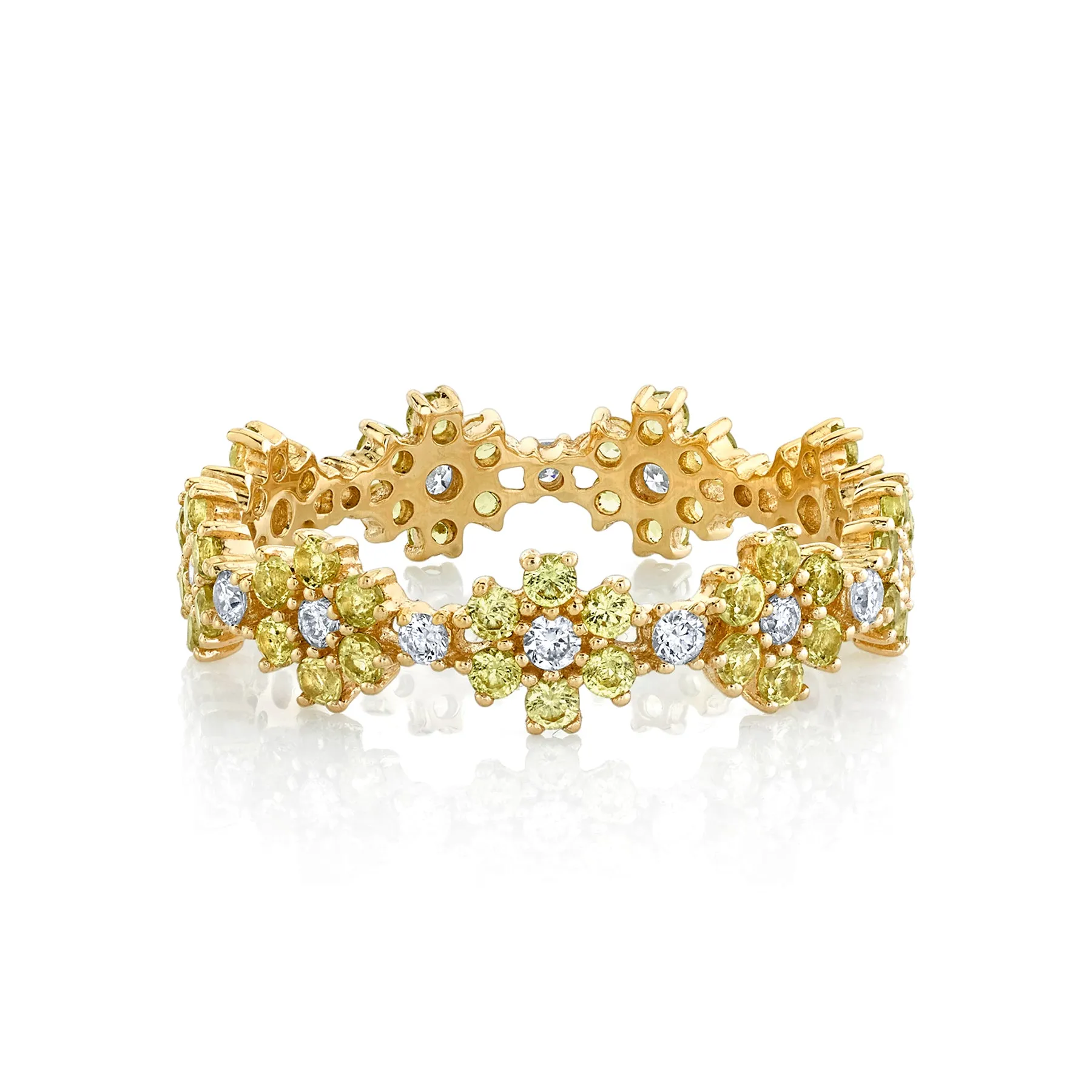 Flower Eternity Ring - White Diamond and Yellow Sapphire / 14k Yellow Gold