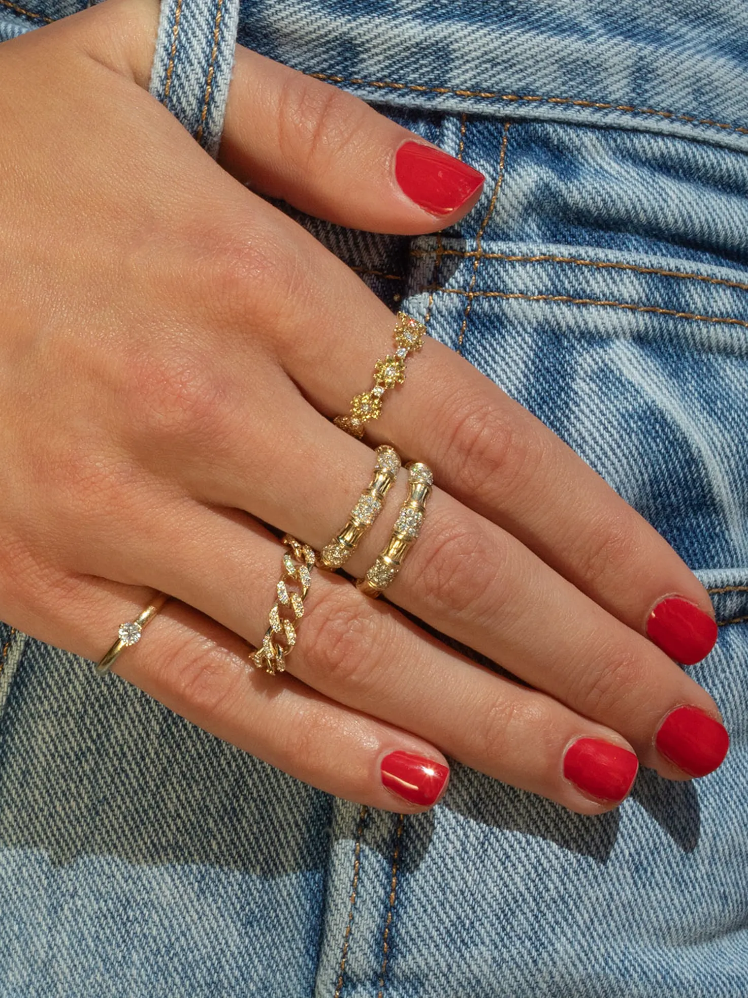 Flower Eternity Ring - White Diamond and Yellow Sapphire / 14k Yellow Gold