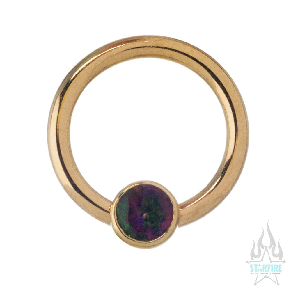 Gold Captive Bead Ring (CBR) with Bezel-Set Mystic Topaz Captive Bead