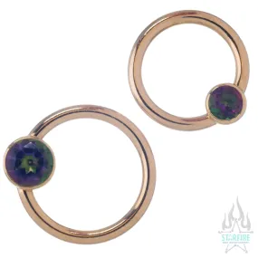 Gold Captive Bead Ring (CBR) with Bezel-Set Mystic Topaz Captive Bead