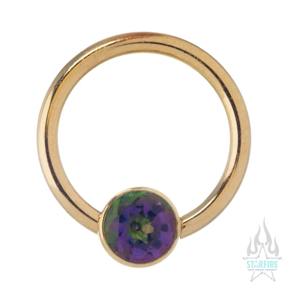 Gold Captive Bead Ring (CBR) with Bezel-Set Mystic Topaz Captive Bead