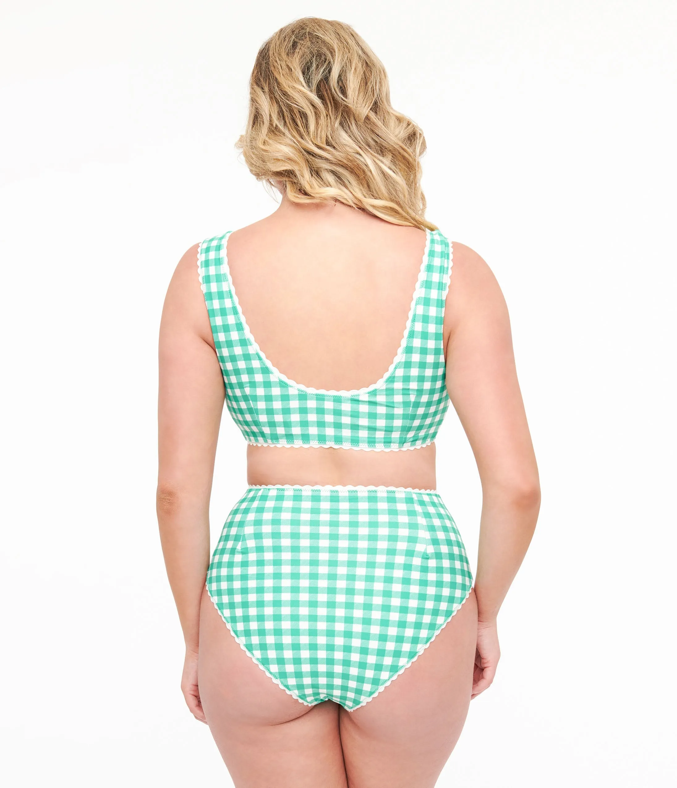 Green & White Gingham Bikini Top