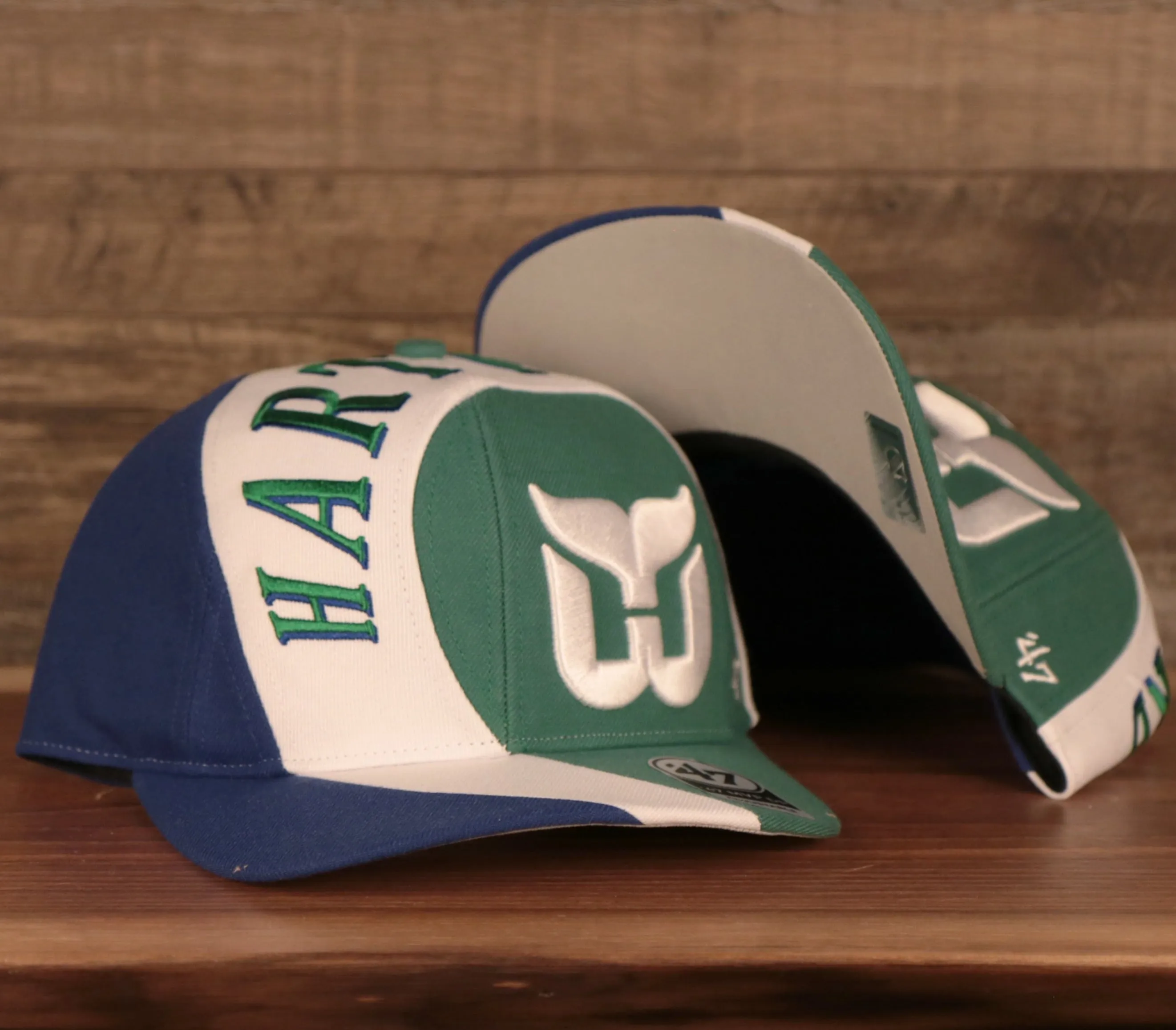 Hartford Whalers Blue White & Green Retro Adjustable Snapback Cap