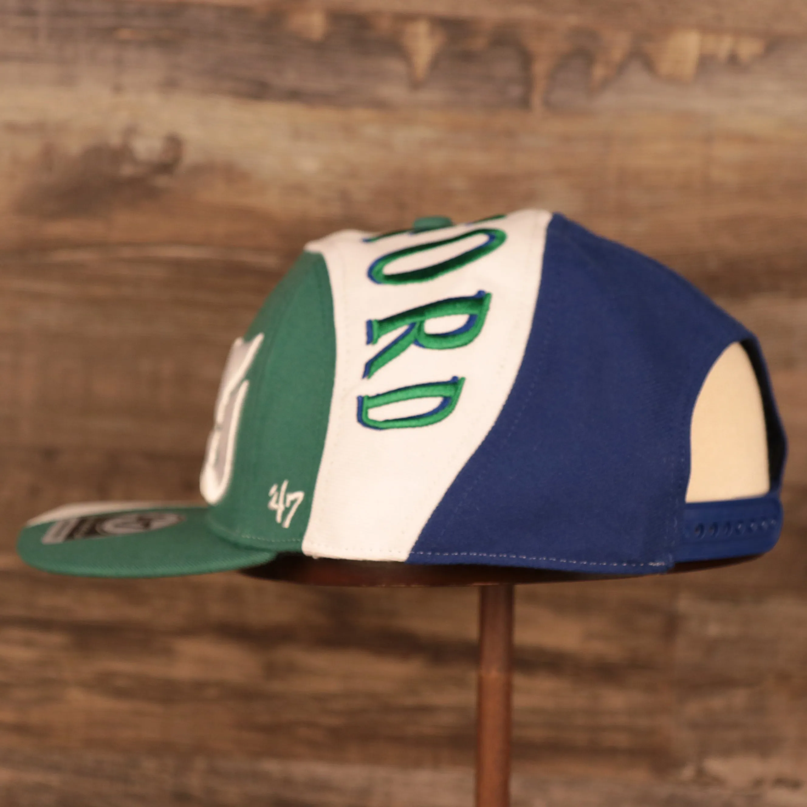 Hartford Whalers Blue White & Green Retro Adjustable Snapback Cap