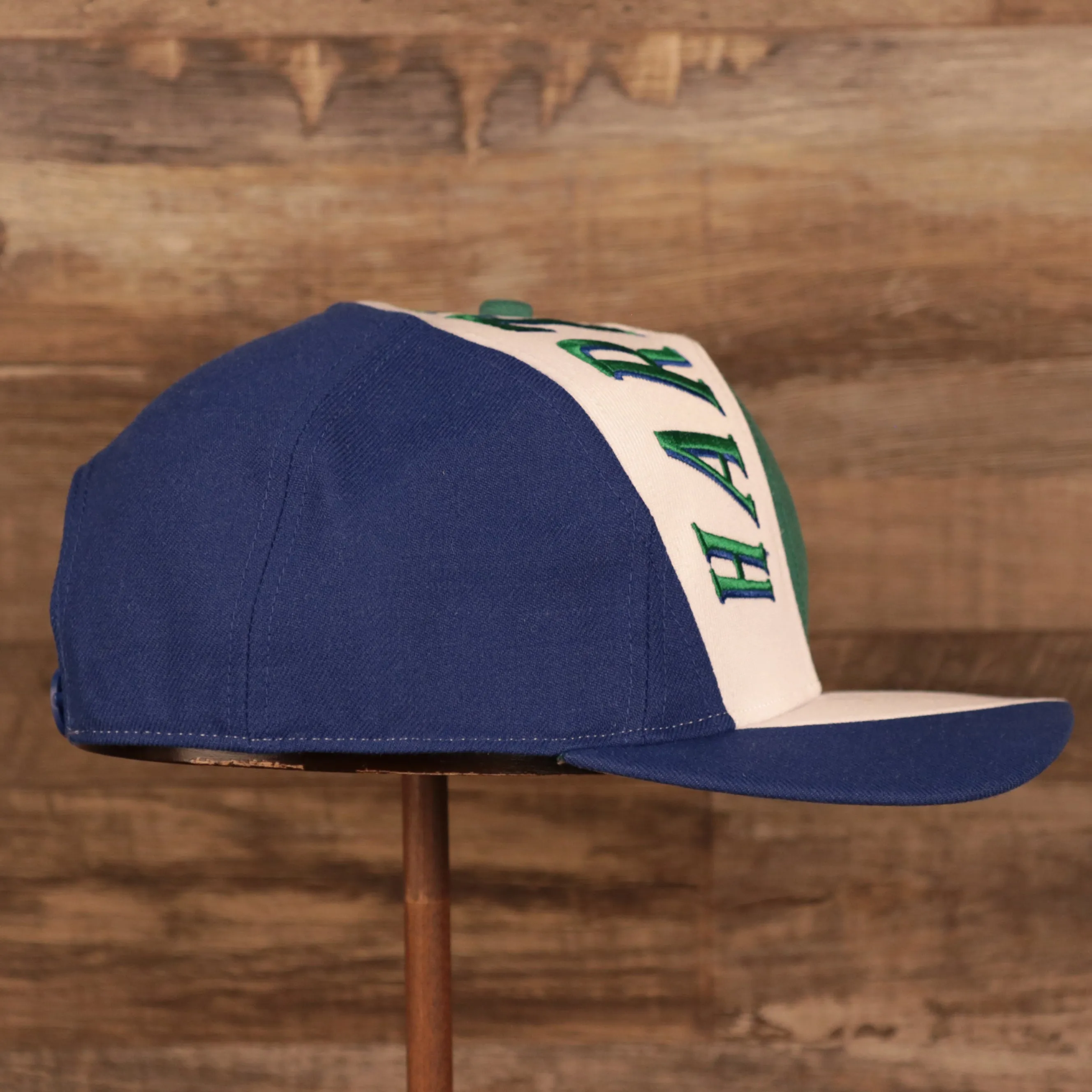 Hartford Whalers Blue White & Green Retro Adjustable Snapback Cap