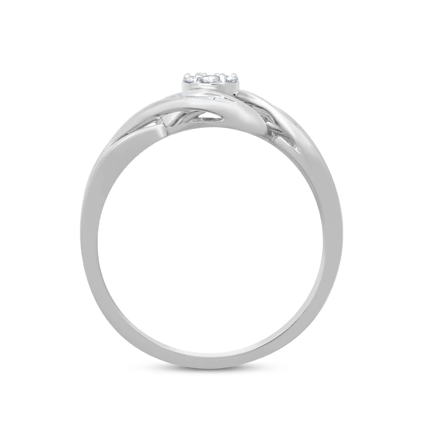 Jewelili 10K White Gold 1/6 CTTW Natural White Baguette and Round Shape Diamonds Ring