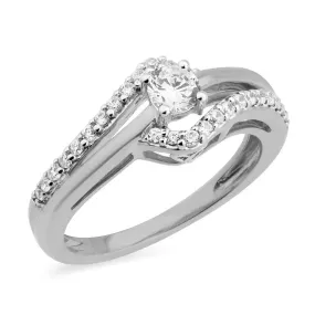 Jewelili 10K White Gold With 1/2 CTTW Diamonds Engagement Ring