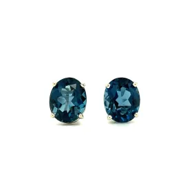 London Blue Topaz Stud Earrings in 14K White Gold