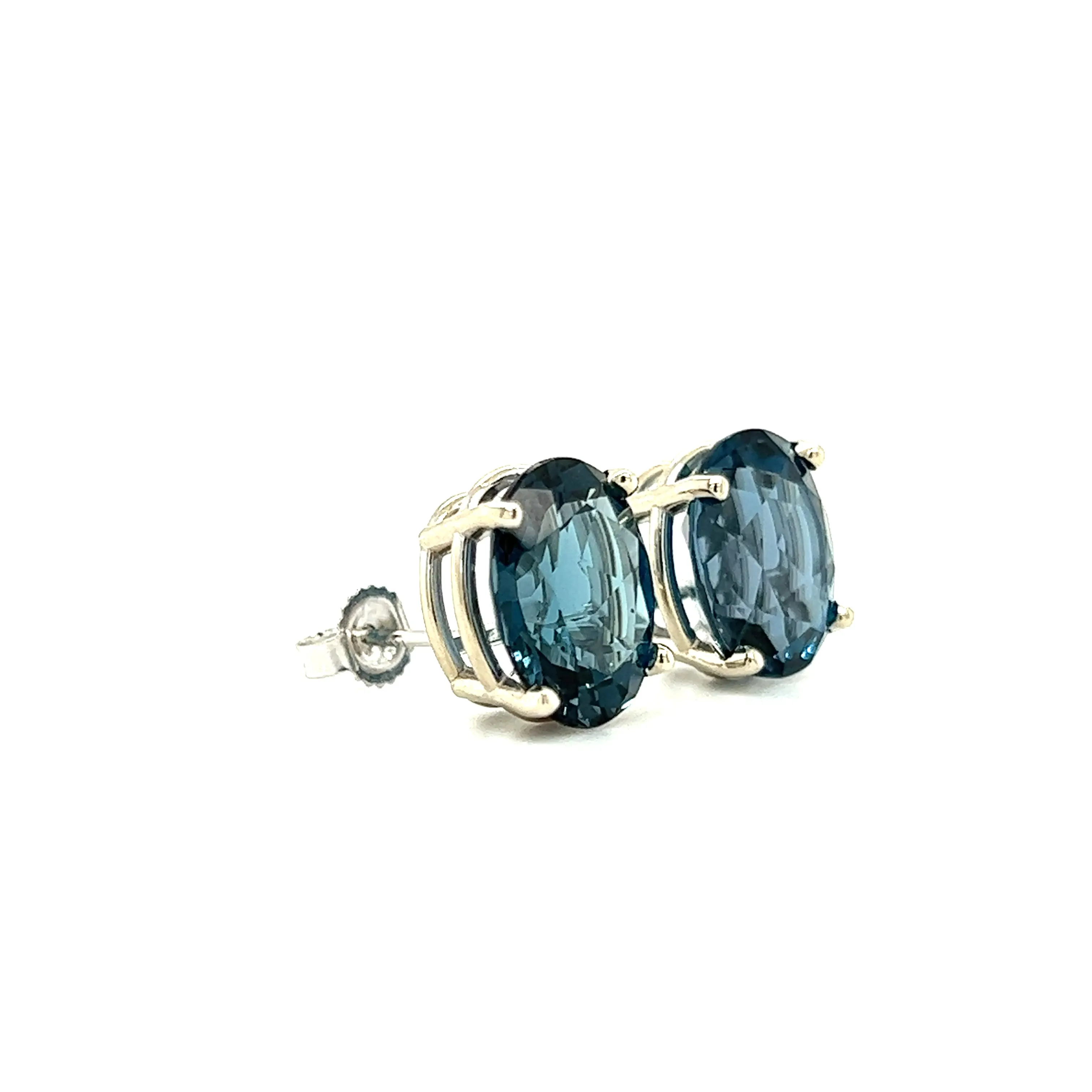 London Blue Topaz Stud Earrings in 14K White Gold