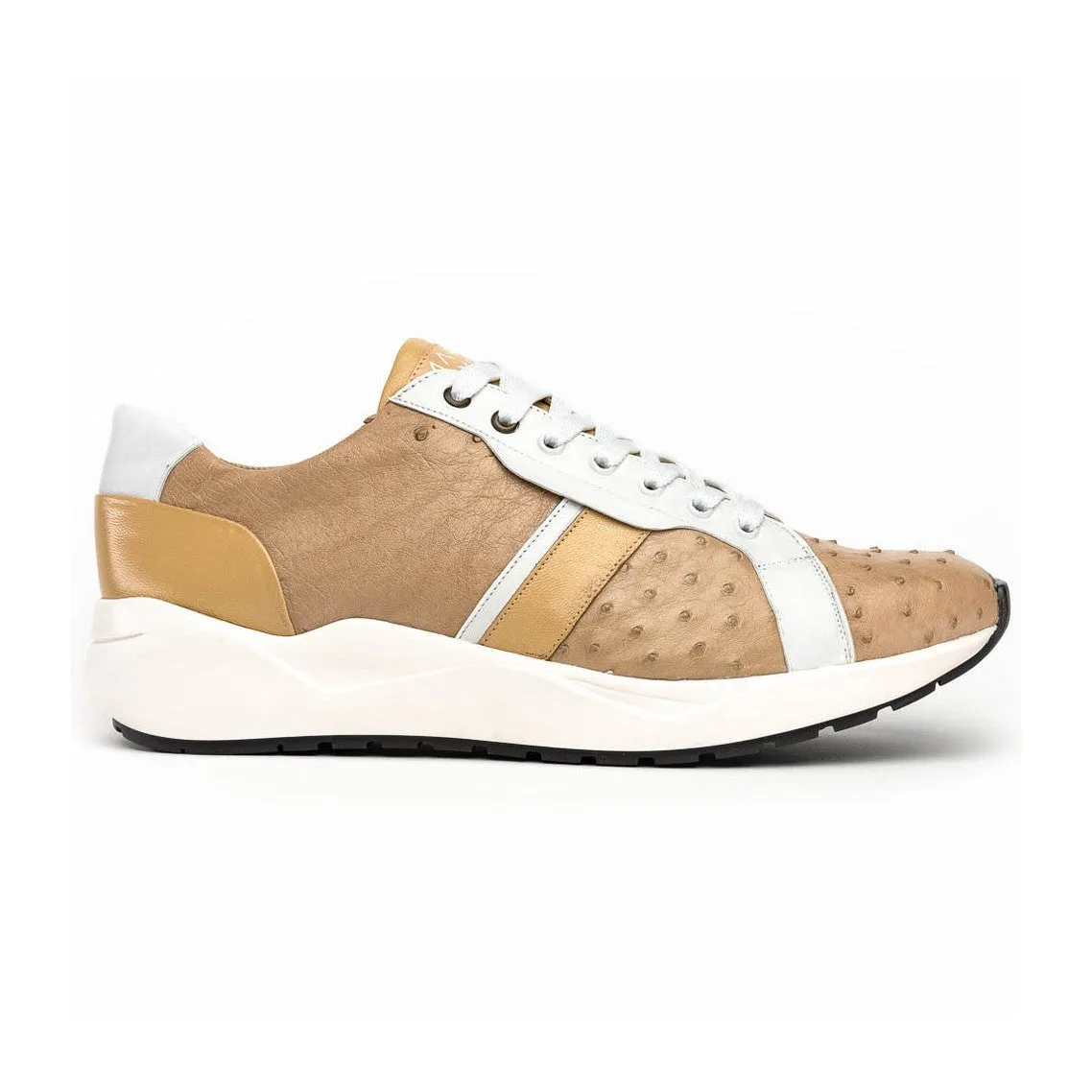 Marco Di Milano Lyon II Men's Shoes Orix & White Calf-Skin / Ostrich Leg Casual Sneakers (MDM1067)