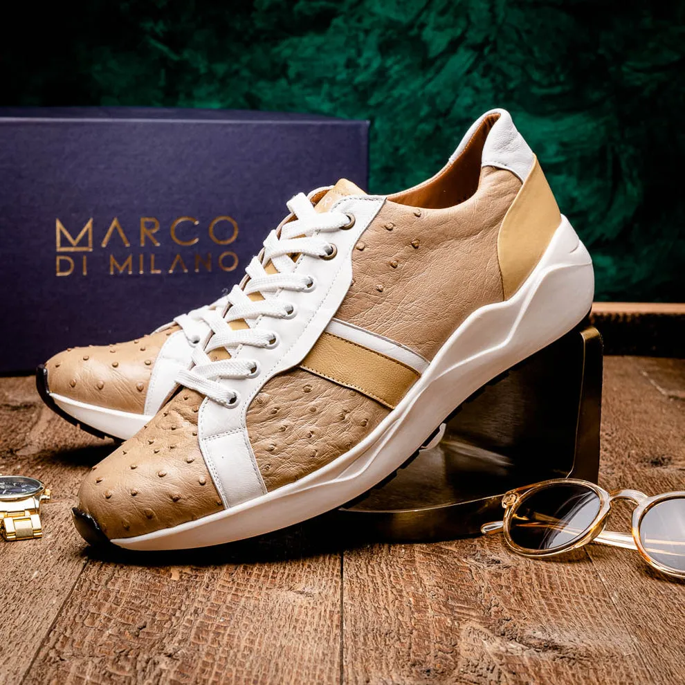 Marco Di Milano Lyon II Men's Shoes Orix & White Calf-Skin / Ostrich Leg Casual Sneakers (MDM1067)