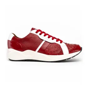 Marco Di Milano Lyon II Men's Shoes Red & White Calf-Skin / Ostrich Leg Casual Sneakers (MDM1069)