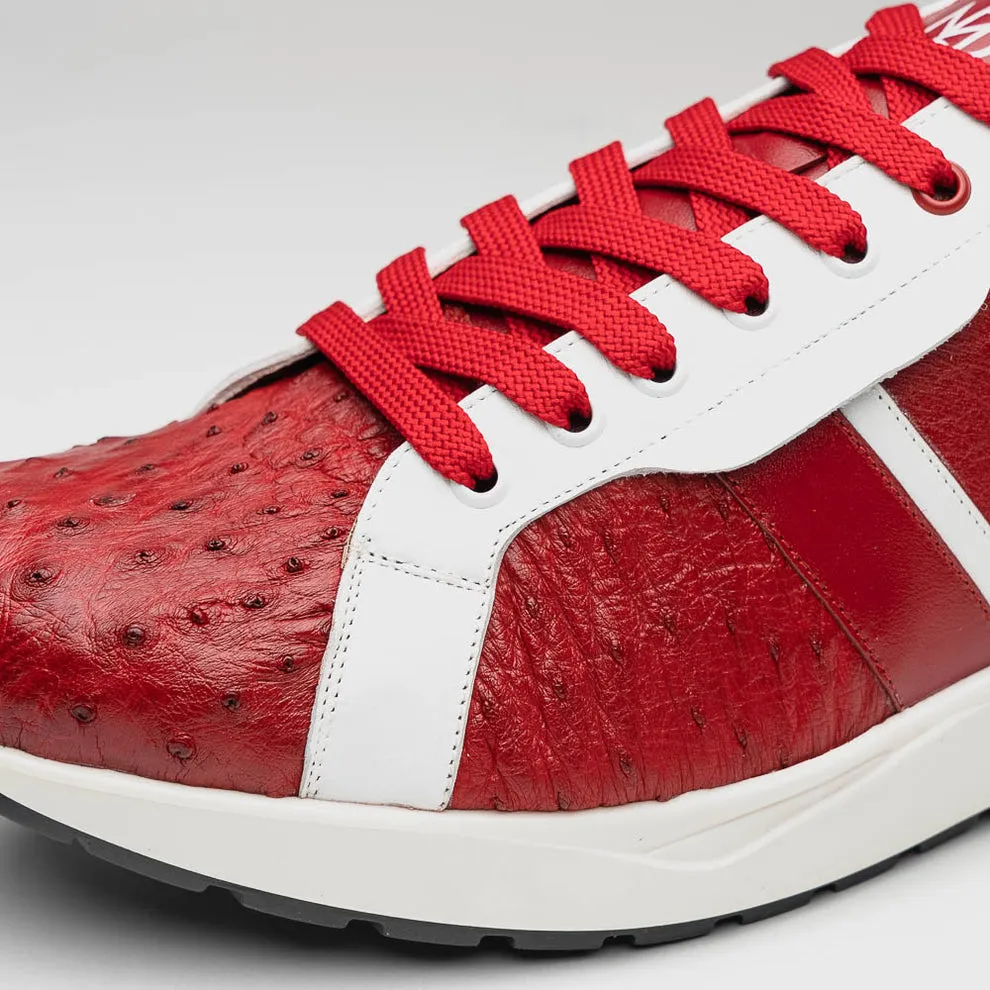 Marco Di Milano Lyon II Men's Shoes Red & White Calf-Skin / Ostrich Leg Casual Sneakers (MDM1069)