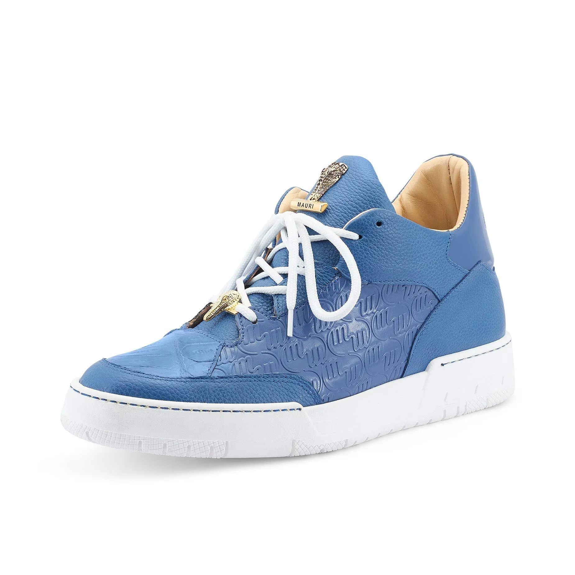 Mauri Ghost 8423 Men's Shoes Caribbean Blue Crocodile / Patent & Calf-Skin Leather Casual Sneakers (MA5535)