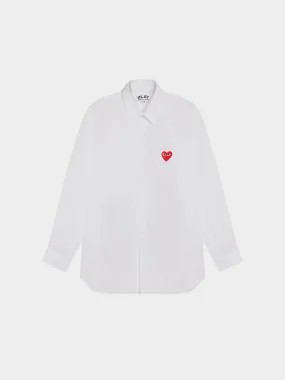 Men Red Heart Shirt Woven, White