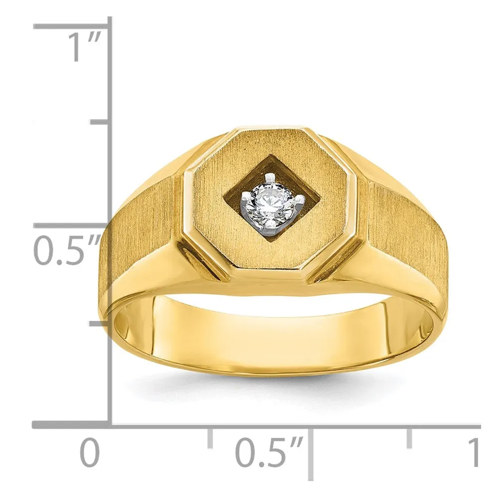 Men's 10.5mm 10K Yellow Gold 1/10 Ct Diamond Tapered Signet Ring