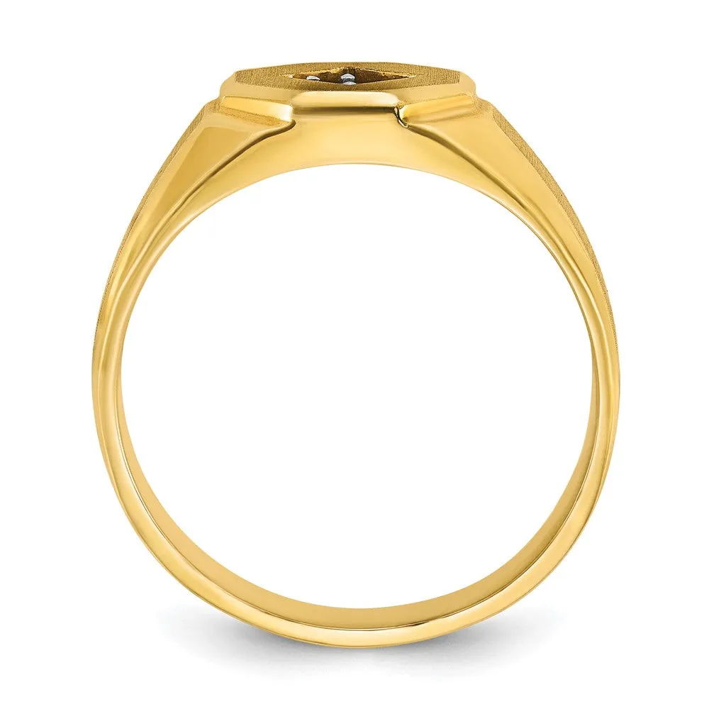 Men's 10.5mm 14K Yellow Gold 1/10 Ct Diamond Tapered Signet Ring