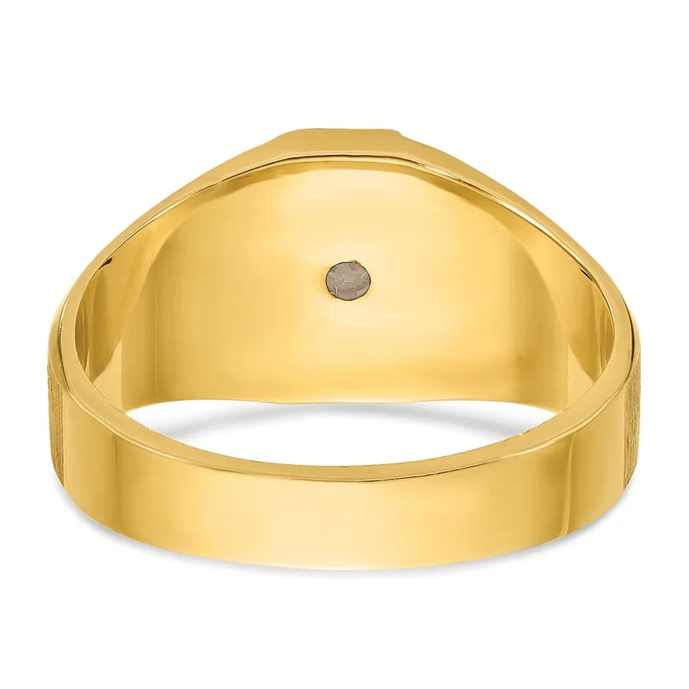 Men's 10.5mm 14K Yellow Gold 1/10 Ct Diamond Tapered Signet Ring