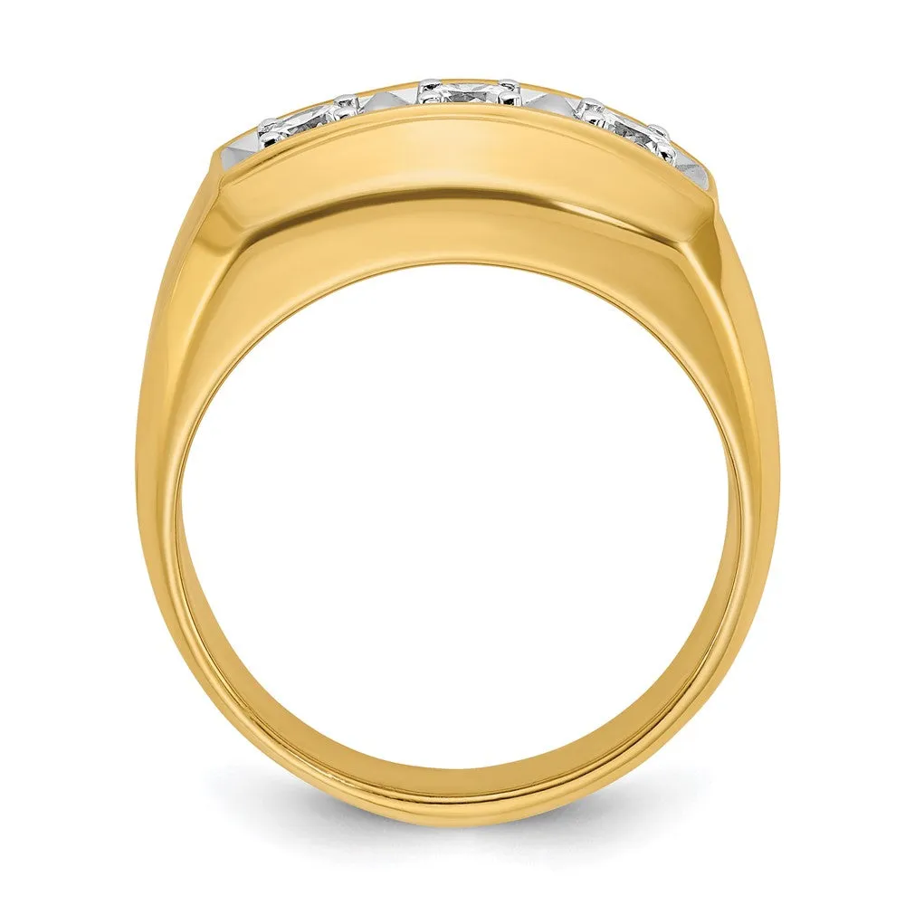 Men's 11mm 14K Two Tone Gold 3-Stone 1/2 Ctw Diamond Tapered Band