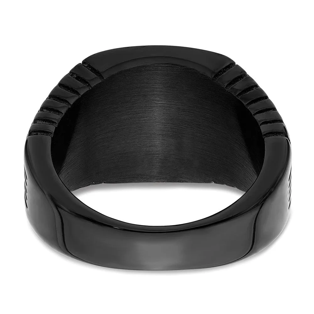 Men's 12mm Black Plated Stainless Steel & Black CZ Signet Tapered Ring