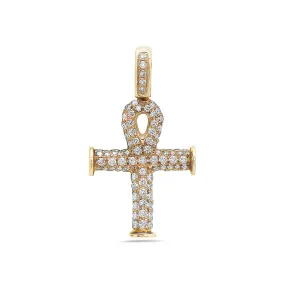 Men's 14K Yellow Gold Ankh Pendant with 0.92 CT Diamonds