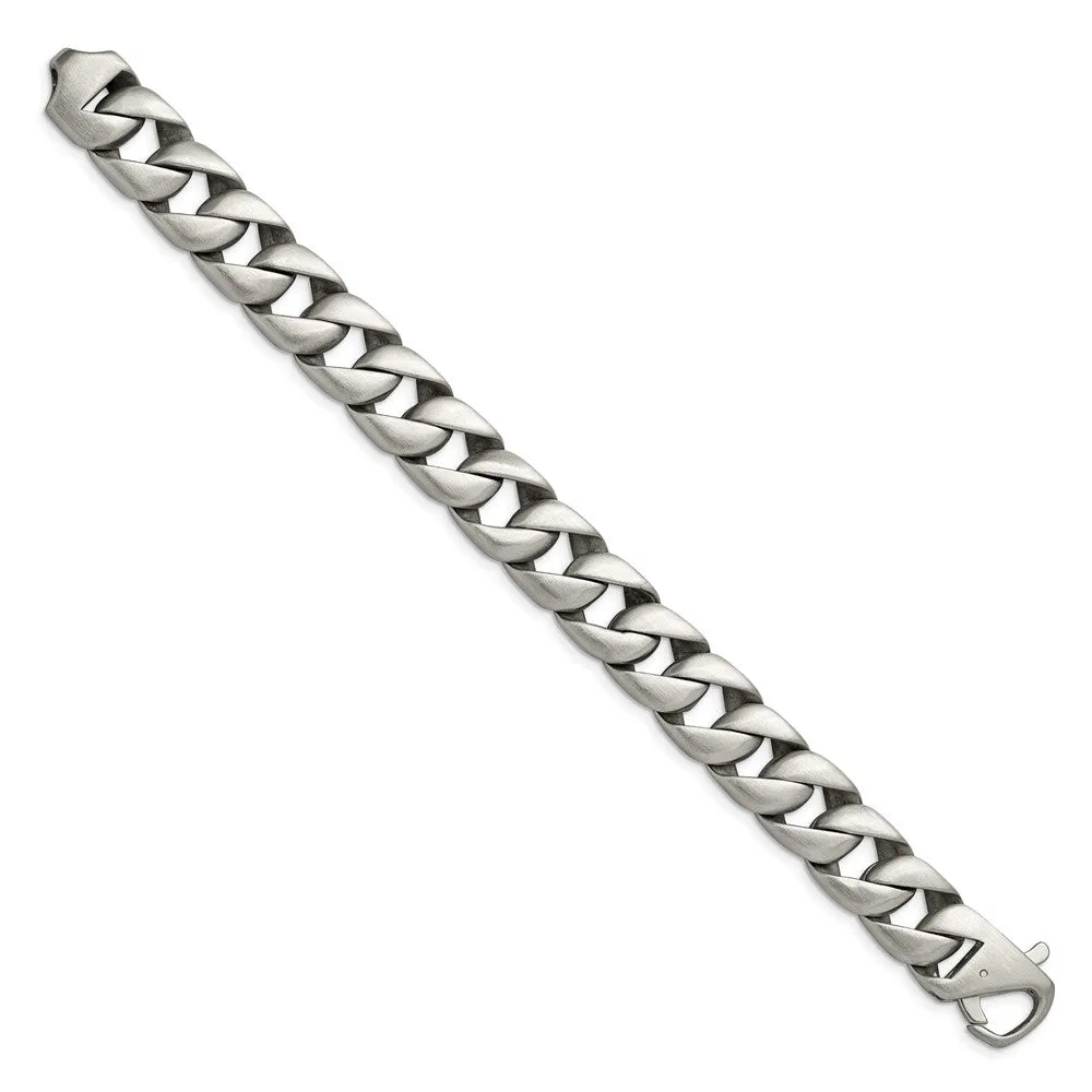 Men's 15mm Stainless Steel Brushed Curb Chain Bracelet, 8.5 Inch