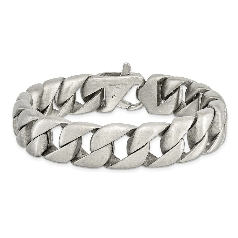 Men's 15mm Stainless Steel Brushed Curb Chain Bracelet, 8.5 Inch