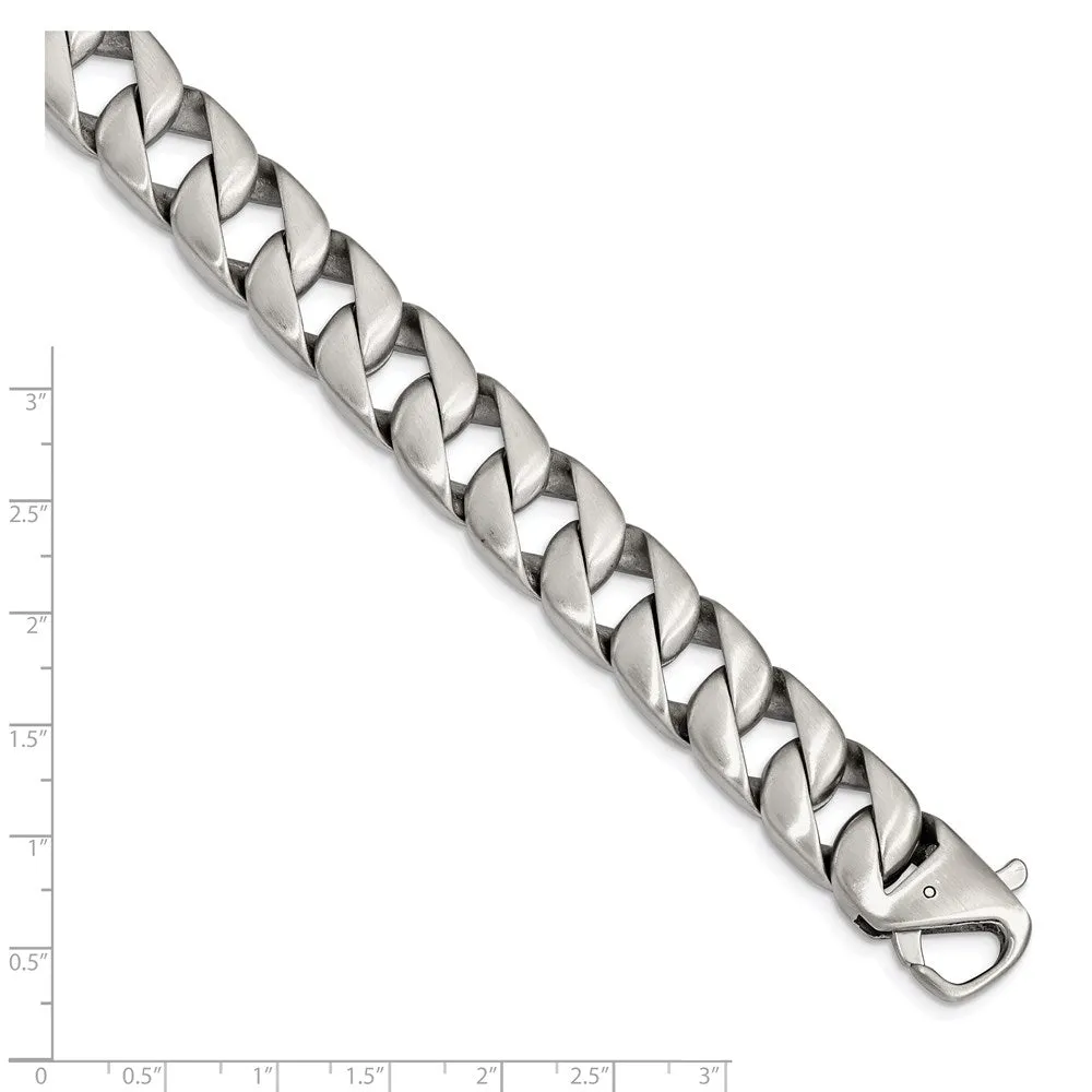 Men's 15mm Stainless Steel Brushed Curb Chain Bracelet, 8.5 Inch