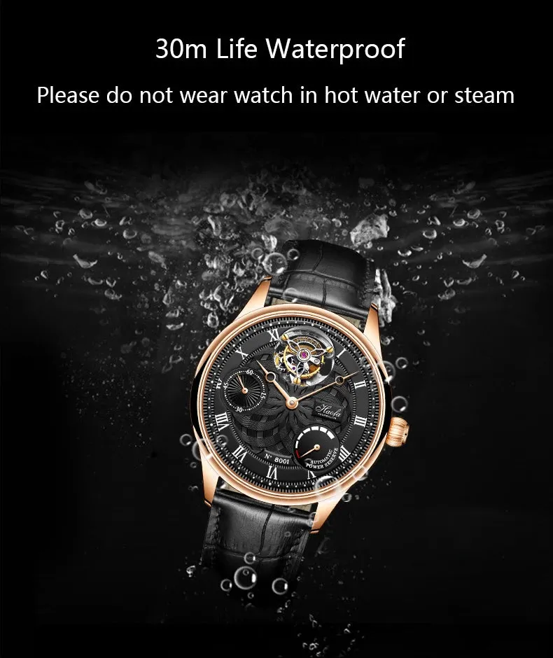 Men's Business Style Skeleton Automatic Tourbillon Mechanical Wristwatch