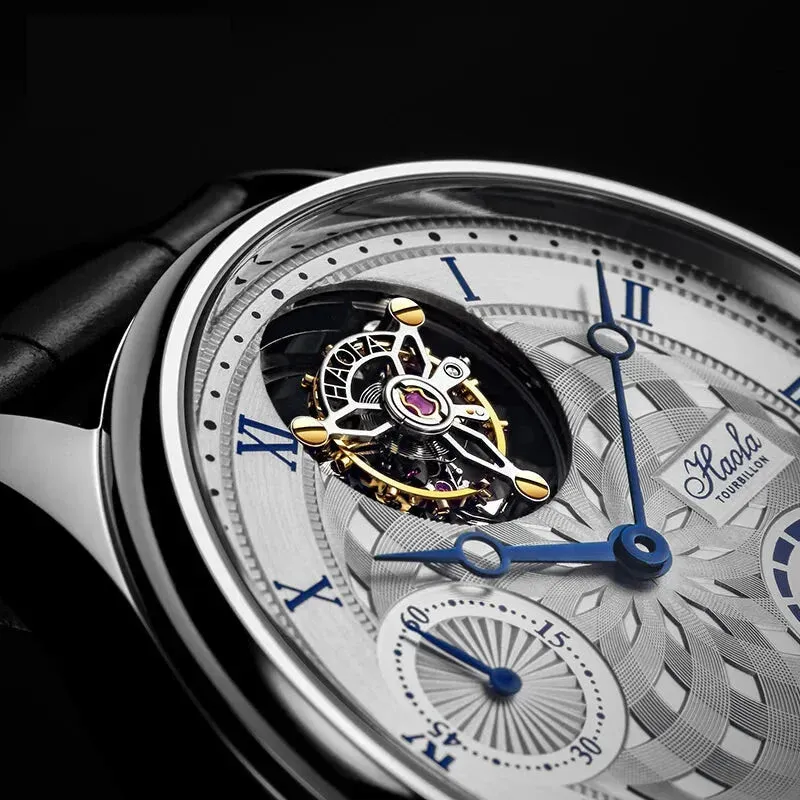 Men's Business Style Skeleton Automatic Tourbillon Mechanical Wristwatch