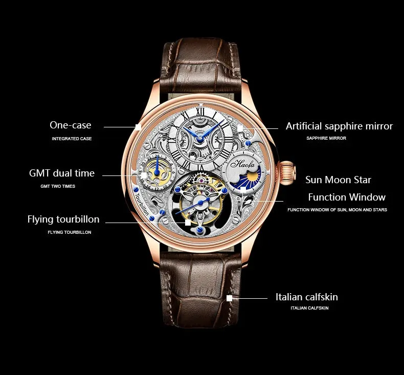 Men's Flying Tourbillon Manual Mechanical Movement Business Wristwatch