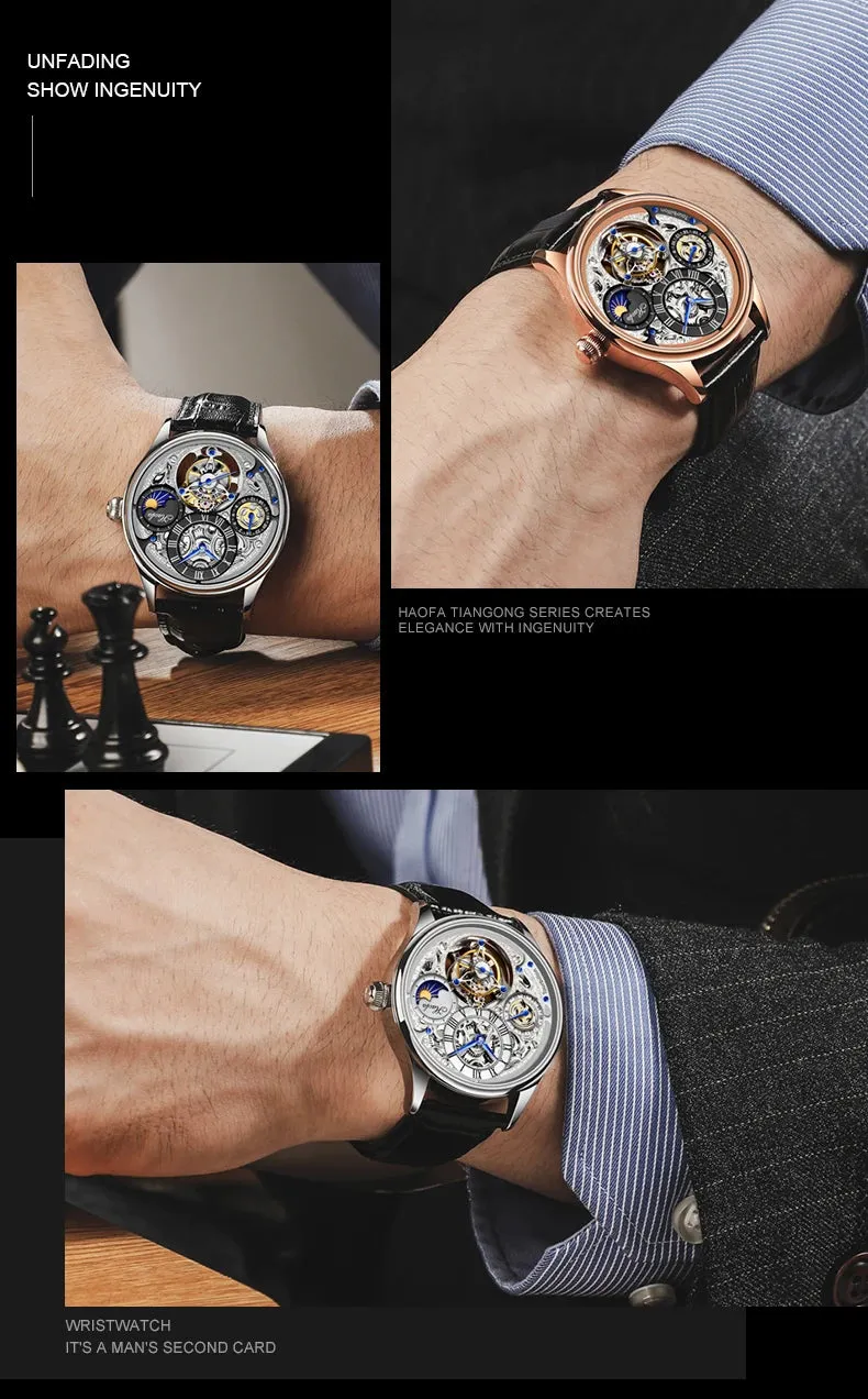 Men's Flying Tourbillon Manual Mechanical Movement Business Wristwatch