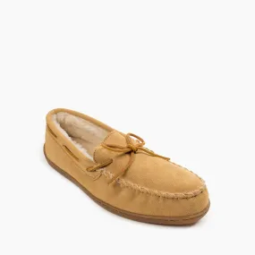  Men's Pile Lined Hardsole Moccasin in Tan  