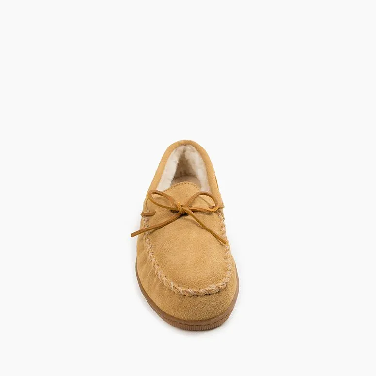  Men's Pile Lined Hardsole Moccasin in Tan  