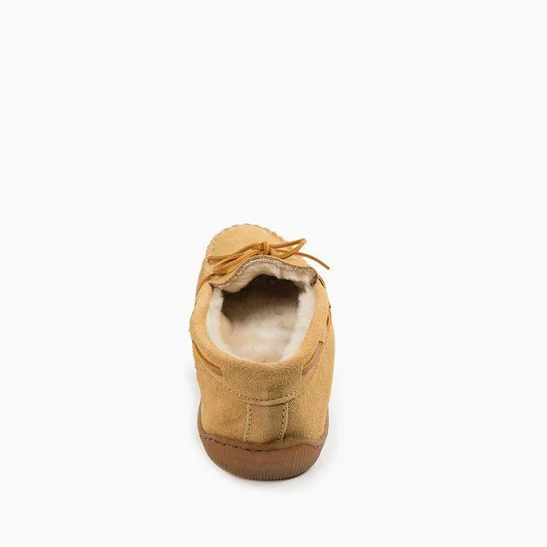  Men's Pile Lined Hardsole Moccasin in Tan  