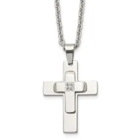 Men's Stainless Steel & CZ Polished Cross Necklace, 22 Inch