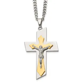 Men's Stainless Steel & Gold Tone Plated XL Crucifix Necklace, 24 Inch