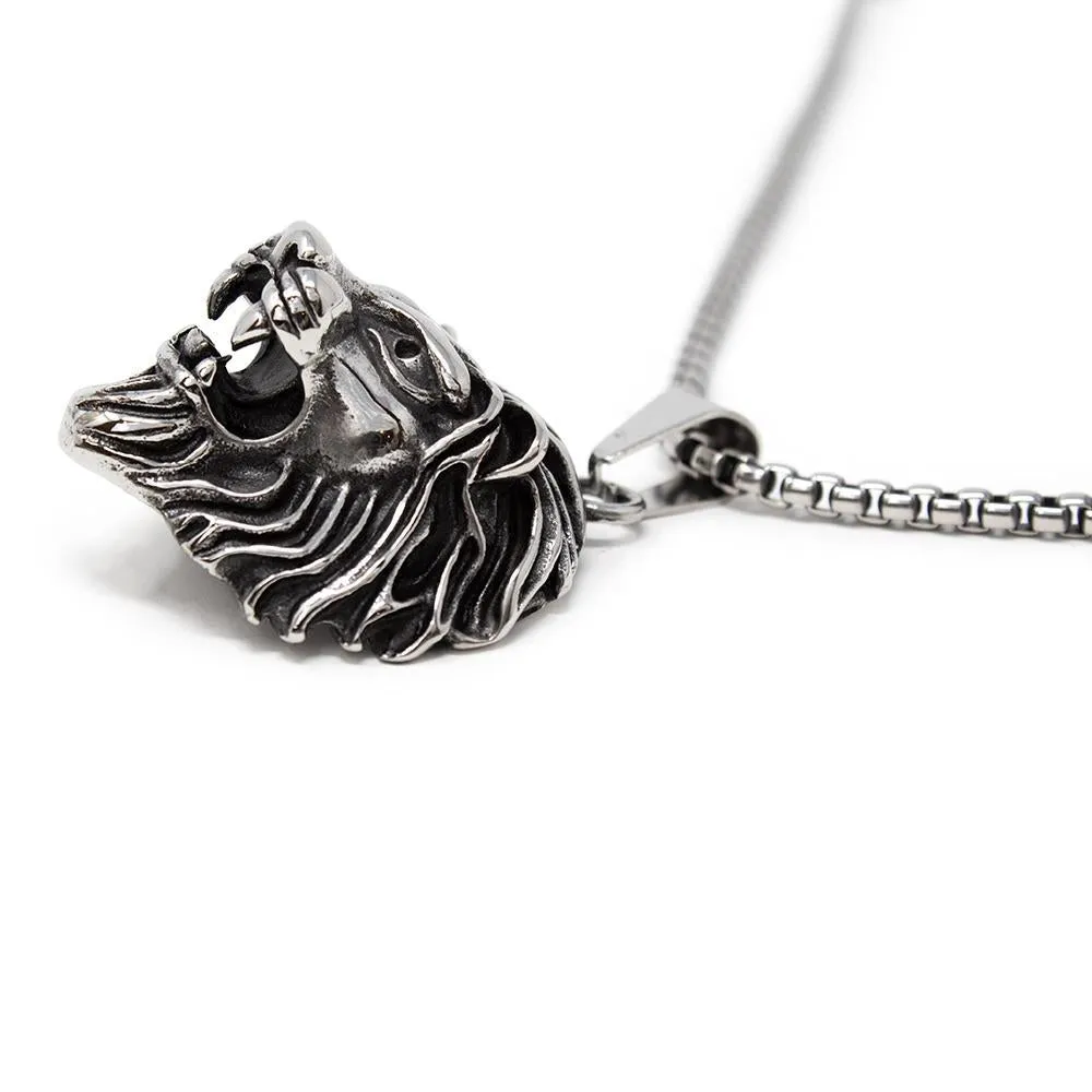 Men's Stainless Steel Lion Head Pendant in Chain